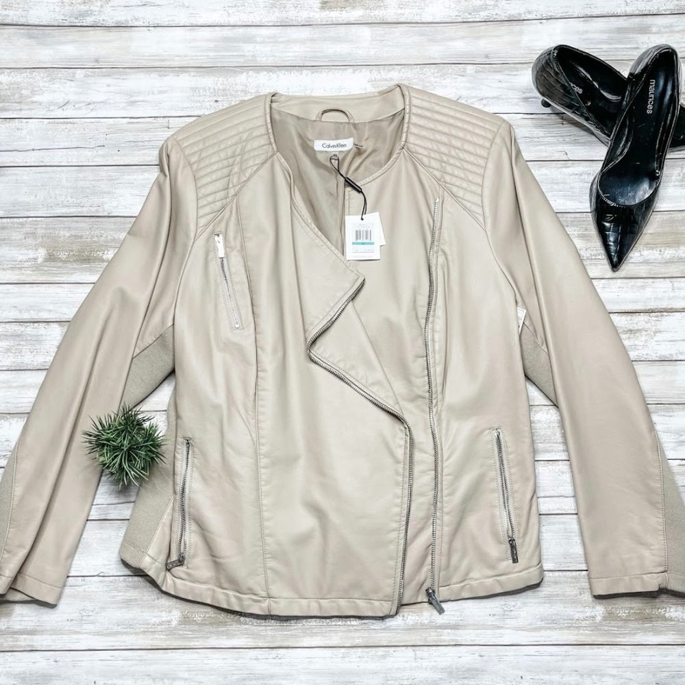 Calvin Klein Plus Size Collarless Moto Jacket